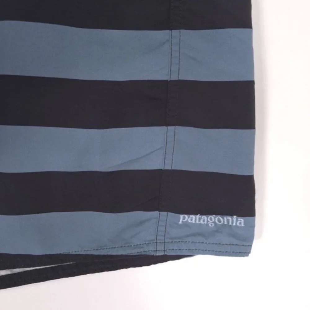 Patagonia Board Shorts 36 Swim Trunks Men's Blue Navy Stripe Zip Pocket‎ Unlined